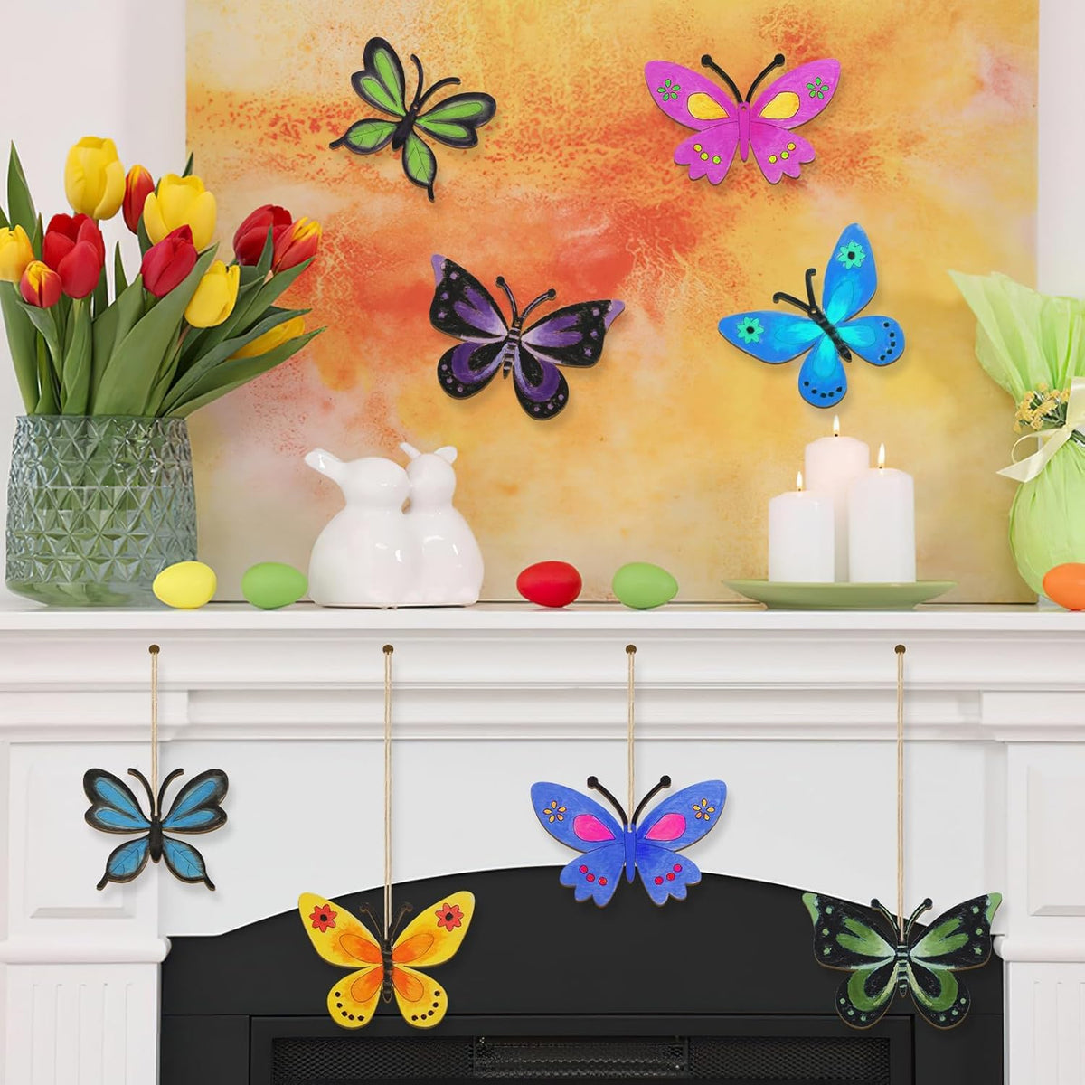 Cliths 20Pcs Wooden Butterfly Craft Kit Diy Unfinished Wood Butterflies For Painting, Hanging Wall & Home Decor, Kids Art & Craf