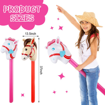 Chivao 12 Pieces Inflatable Stick Horse Cute Horse Head Stick Blow Up Balloon Colorful Cowboy Cowgirl Party Decorations For Themed Birthday Party(Pink And Red)
