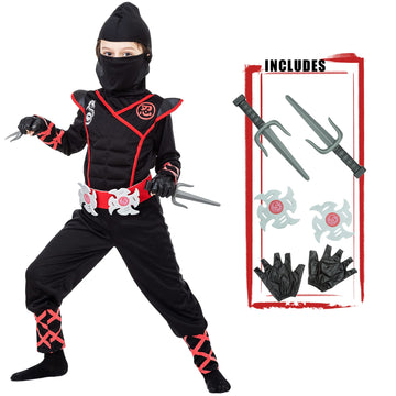 Jazgrom Ninja Costume For Boys Halloween Luxury Costume Red Dragon Ninja Muscle Costume For Kids