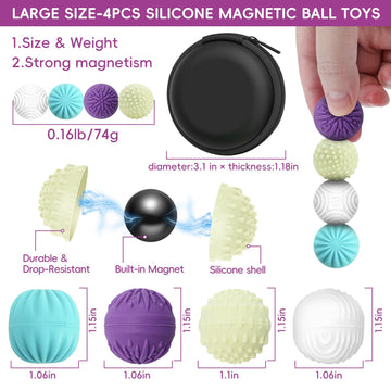 4 PCS Silicone Magnetic Balls Fidget Toys for mature-themeds & Teens Stress Relief Sensory Toys for Autism ADHD Anxiety Fun Textures Gadgets Office Desk Toy Stocking Stuffers for Women Men Teen Gift