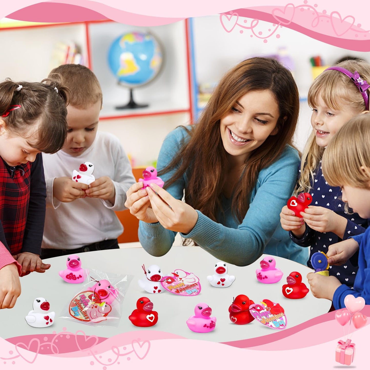 Amenon 28 Pack Valentines Rubber Ducks Valentines Gifts For Kids Toddlers Bath Squeeze Toys With Cards Classroom School Exchange Gifts Prizes Party Favor Birthday Goodie Bag Pool Bathtub Toys