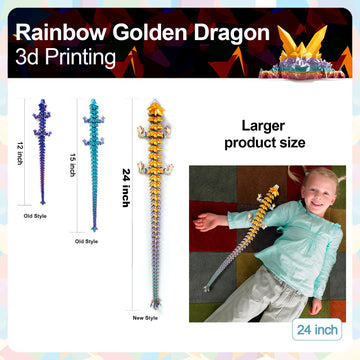 Rwsefk 24 In 3D Printed Dragon, 24Inch Dragon,3D Dragon Toy,Large Dragon Present,Ariculated Crystal Dragon(Gold Rainbow)