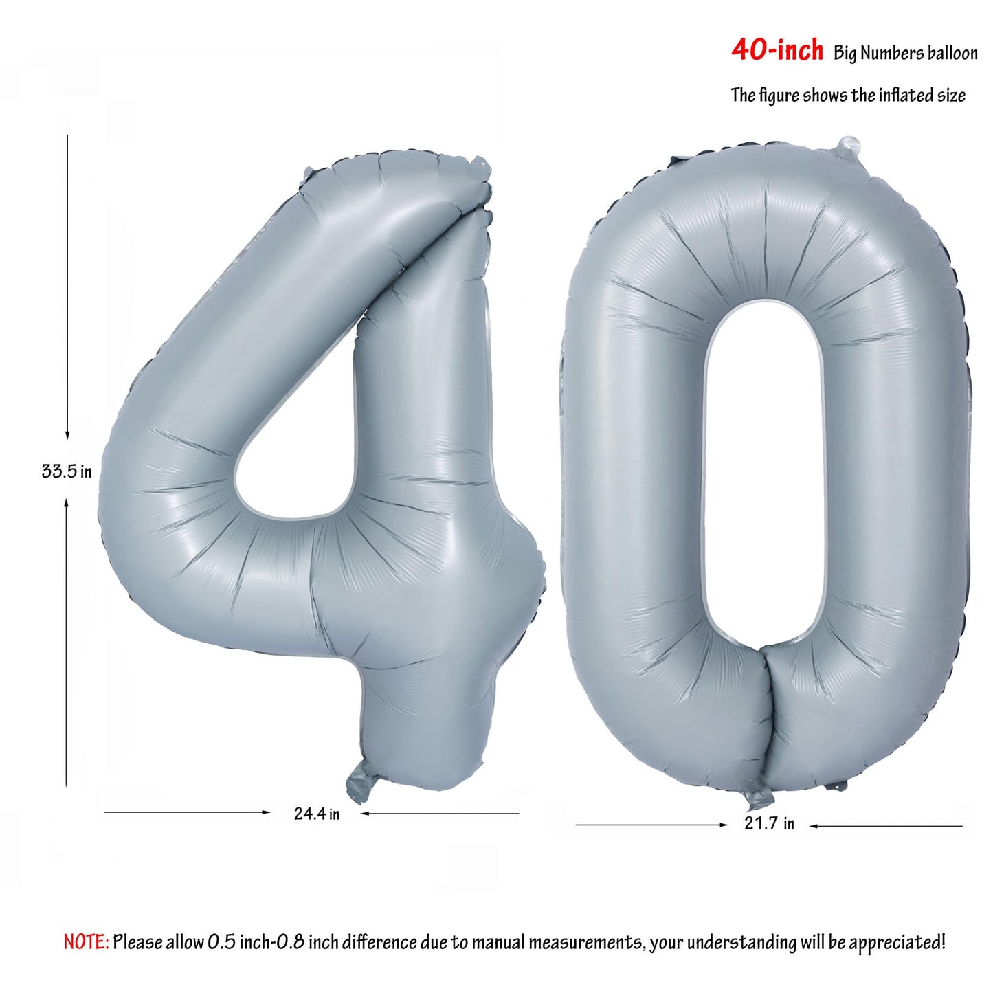 40 In Matte Gray Number Balloons Helium Foil Mylar Balloon Birthday Party Banquet Decoration 40