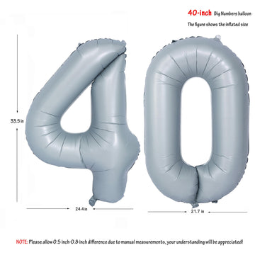 40 In Matte Gray Number Balloons Helium Foil Mylar Balloon Birthday Party Banquet Decoration 40