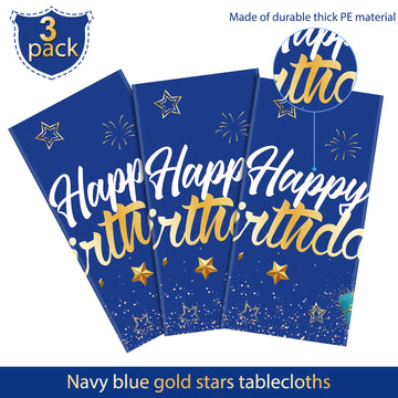 Navy Blue Party Supplies Blue Stars Happy Birthday Tablecloths Blue Starry Confetti Table Covers For Kids Boys Girls Baby Shower