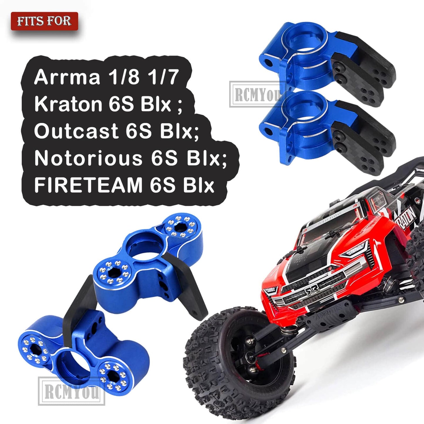 RCMYou Front Knuckles Steering Blocks & Rear Hub Stub Axle Carriers Upgrades Part for ARRMA 1/8 Kraton/Notorious/Outcast 6S BLX