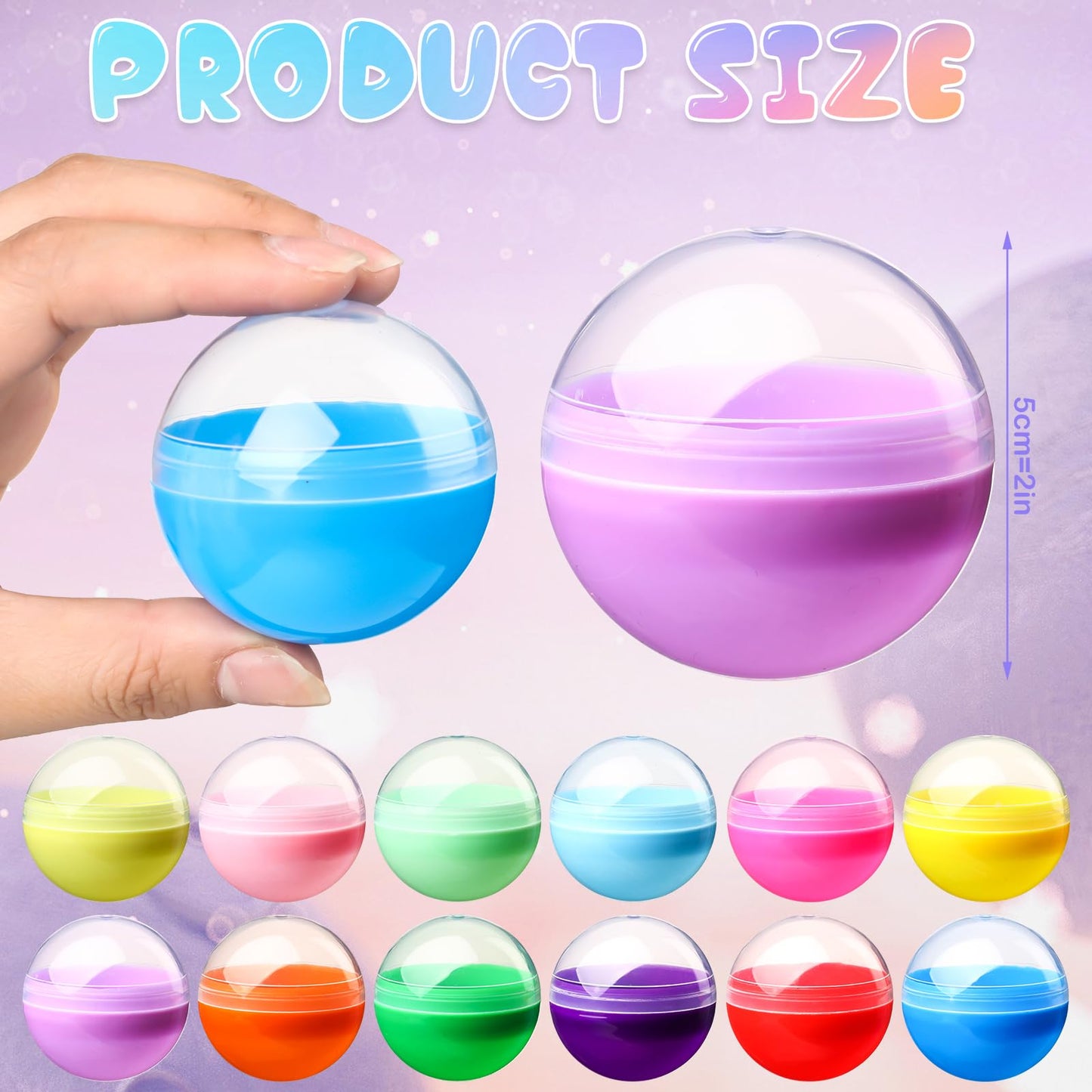 MiniInflat 300 Pcs 2 Inch Empty Vending Machine Capsules Colored Round Capsules Toy Bulk Gumball Machines Plastic Balls Small Pl