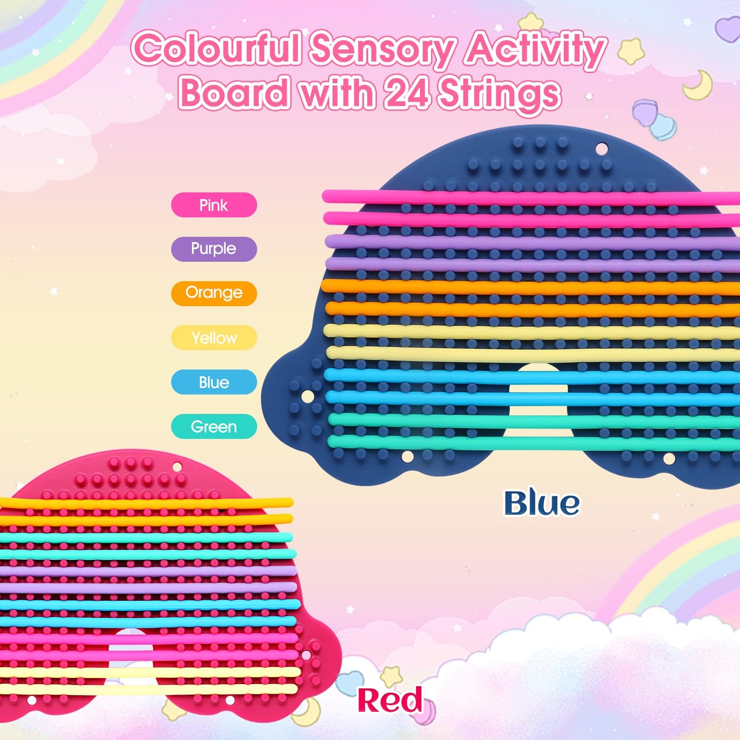 Hongvkae 2 Pack Sensory Activity Board Silicone Fidget Toy, Double-Sided Rainbow Sensory Toys for Autism, Stress, Anxiety, ADHD,