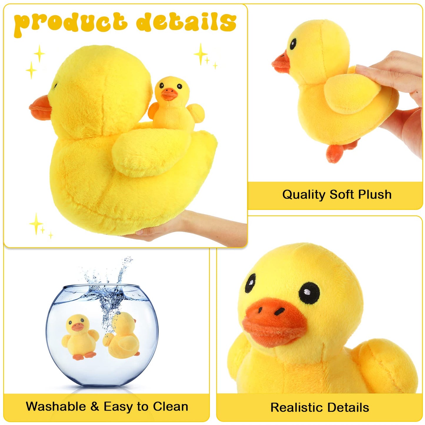 Kasyat 6 Pieces 13.7 Inches Duck Stuffed Animals With 5 Little Plush Ducks Play Set Stuffed Animals Plushies With Zipper Pouch Dolls