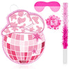 Lewtemi 15.7 Inch Cowboy Hat Piñata Western Cowboy Theme Birthday Party Decors Party Favors With Blindfold Stick Confetti Photo Prop Candy Holder Valentine'S Party Supplies (Pink, Disco Ball)