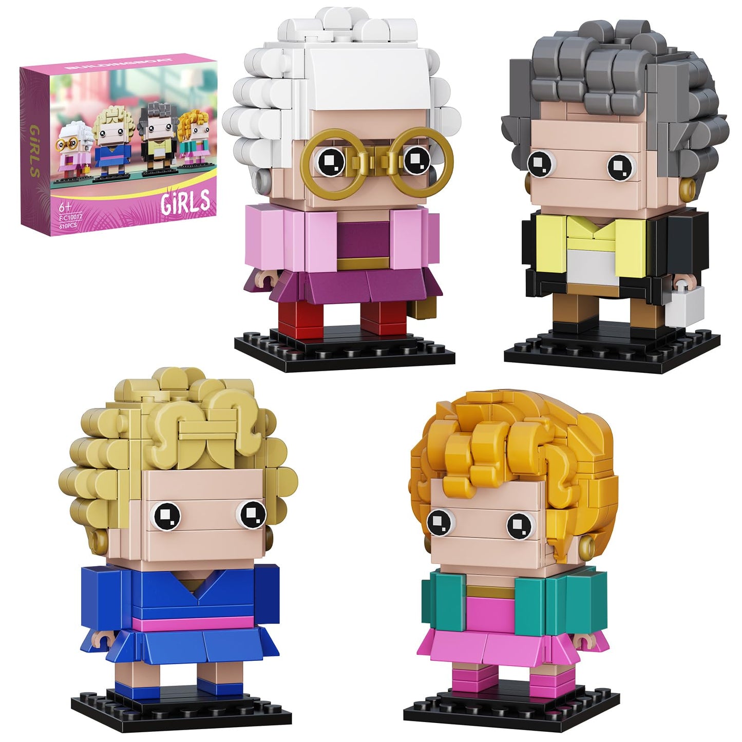 The Golden Lady Building Blocks  4 Figures of The Single Women  Petrillo  Nylund  Zbornak and Devereaux  Stable Lovely Toy is Symbol of Girls Friendship Present  Compatible with Lego(610pcs)