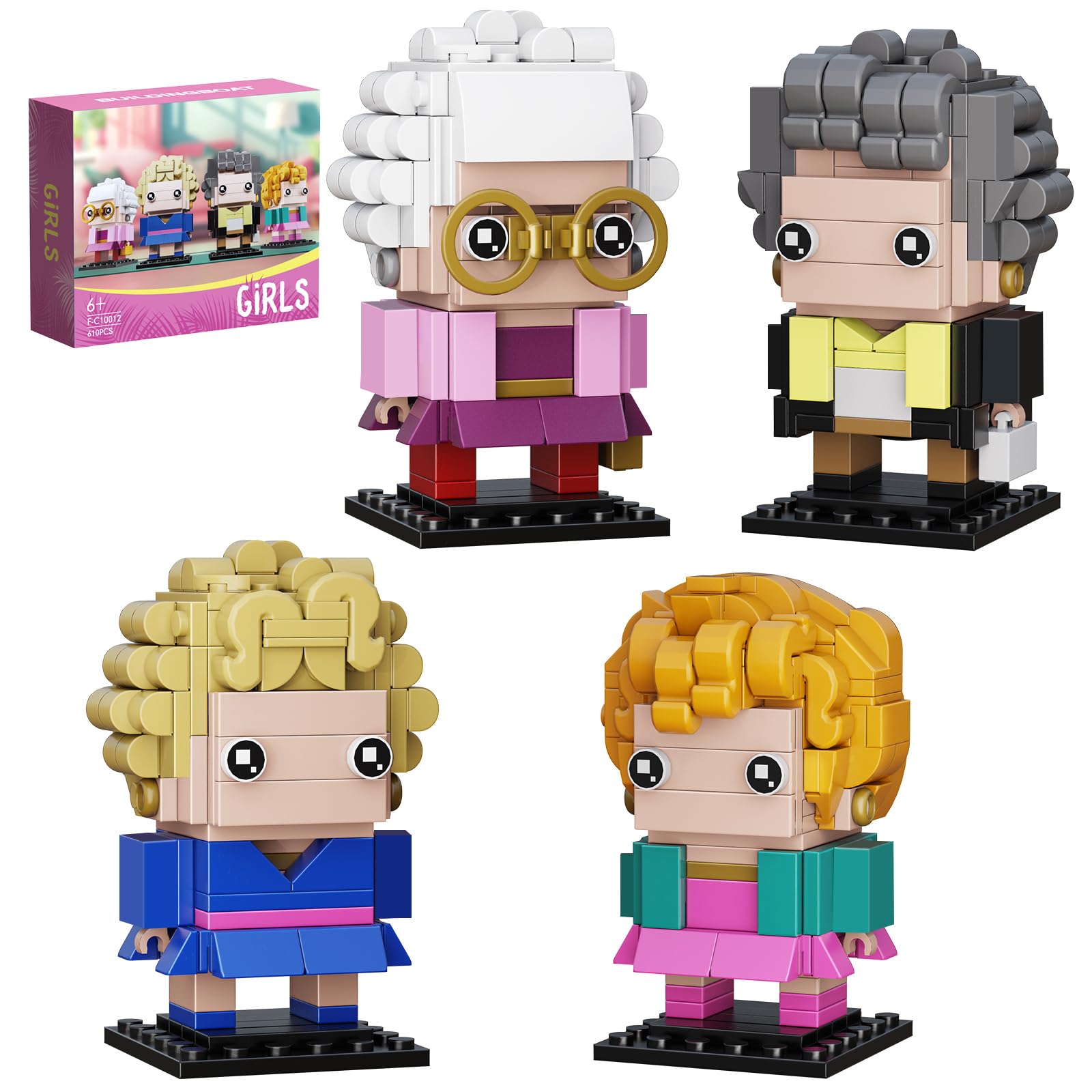 The Golden Lady Building Blocks  4 Figures of The Single Women  Petrillo  Nylund  Zbornak and Devereaux  Stable Lovely Toy is Symbol of Girls Friendship Present  Compatible with Lego(610pcs)
