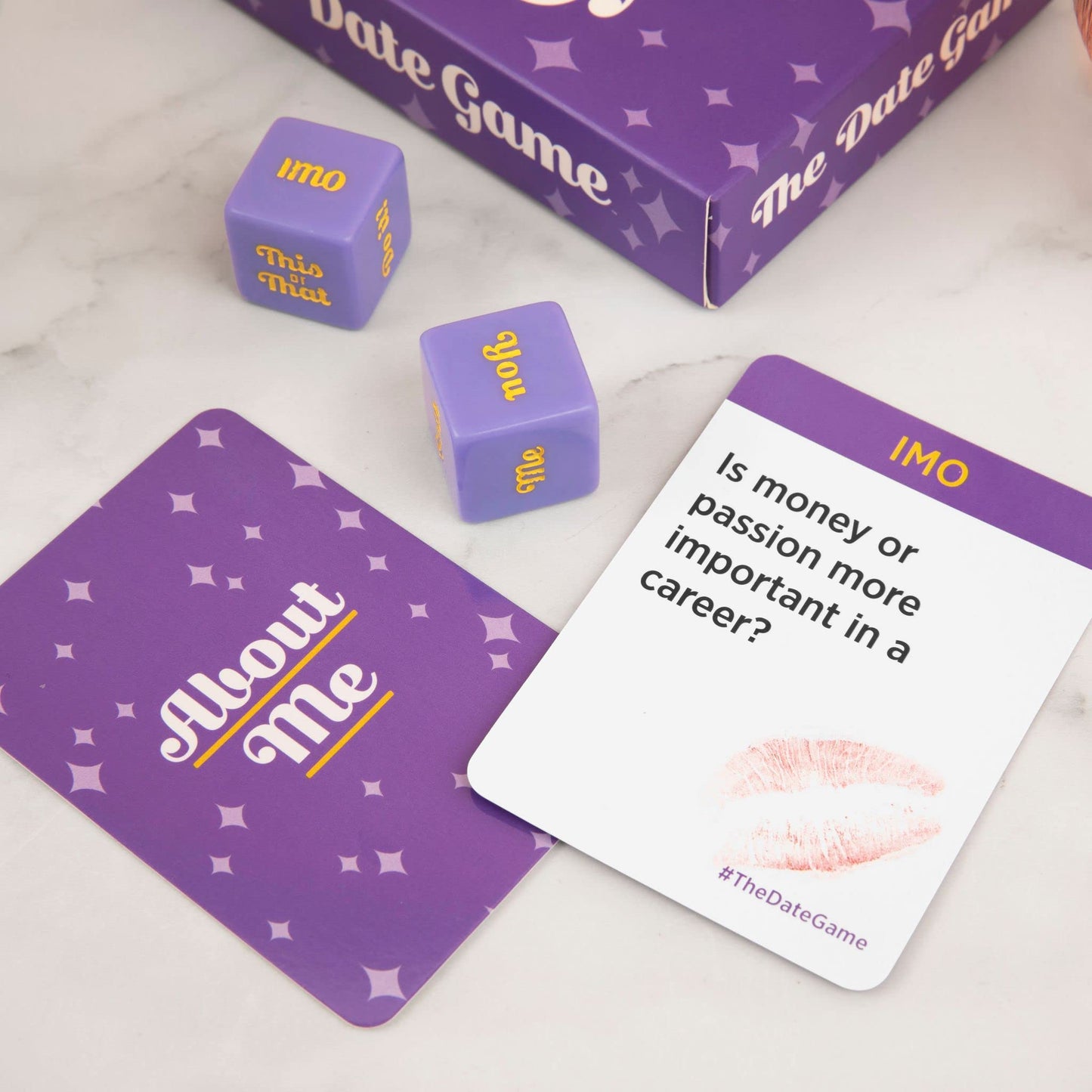 DSS Games Date Game for Couples - Fun Flirty Questions - Small Cardstock - Purple Yellow - Model DATEv1