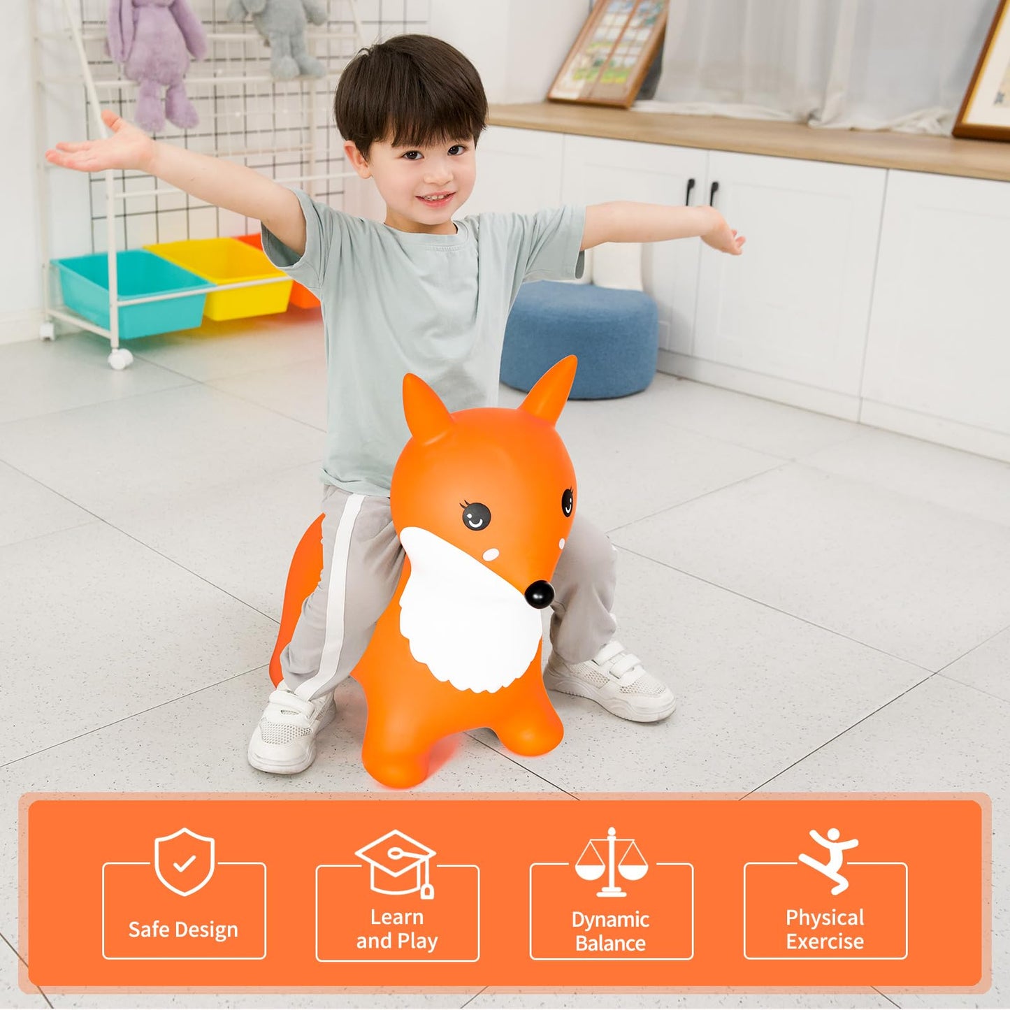 Inpany Woodland Animal Baby Shower Decorations, Bouncy Fox Safari Hopper Toys, Toddlers Bouncing Jungle Forest Zoo Figures, Ride On Rubber Bouncer, Birthday Gifts For 2 3 4 Year Old Girl Boy