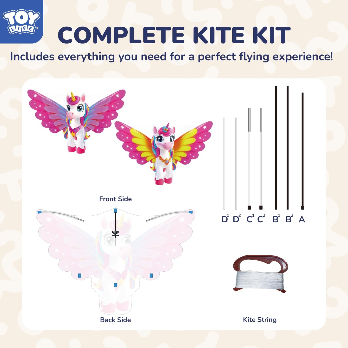 Toy Life 2 Pack 48.4'' Unicorn Kites Easy To Fly For Kids Adults With 328.1 Ft String, Beach Kite Outdoor Game Outside Toys Acti