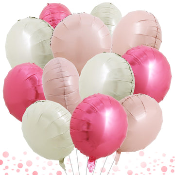 TONIFUL 30Pcs 18 Inch Balloons Large Pink and Cream White Round Shape Foil Ballons Big Round Helium Mylar Decorations for Birthd