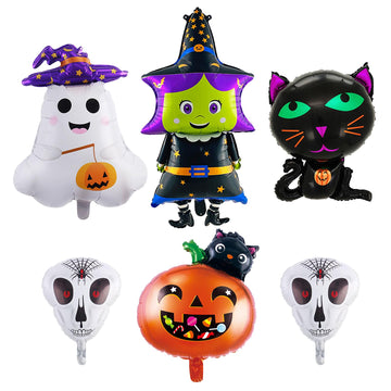 Halloween Balloons, 38 Inch Halloween Ghost Foil Mylar Balloons, Halloween Scary Pumpkin Witch Bat Cat Balloons, Halloween Party