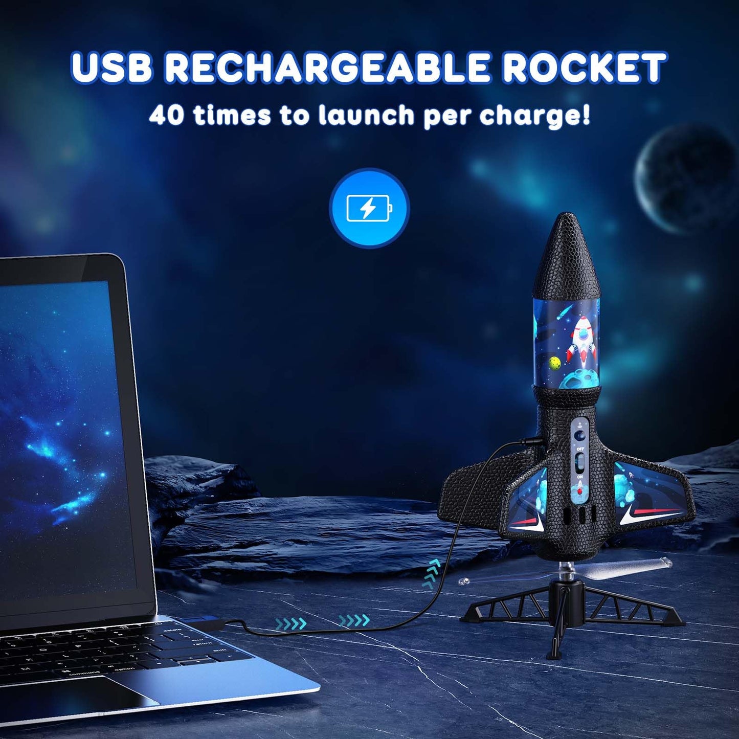 Rocket Launcher For Kids, Model Rocket Kits With Launch Set Up To 200 Ft Air Rocket Toy With Parachute, Rocket Ship Outdoor Toys For Ages 8-13 Boy Birthday Gift Space Rocket Ship Toy