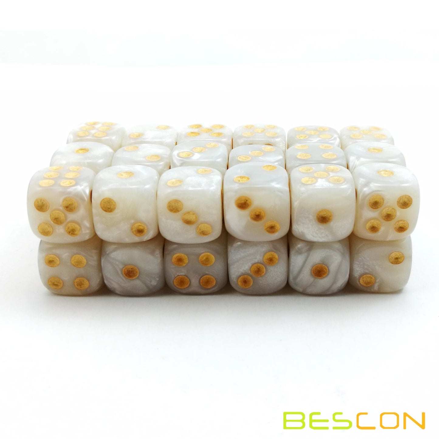Bescon 12Mm 6 Sided Dice 36 In Brick Box, 12Mm Six Sided Die (36) Block Of Dice, Marble White