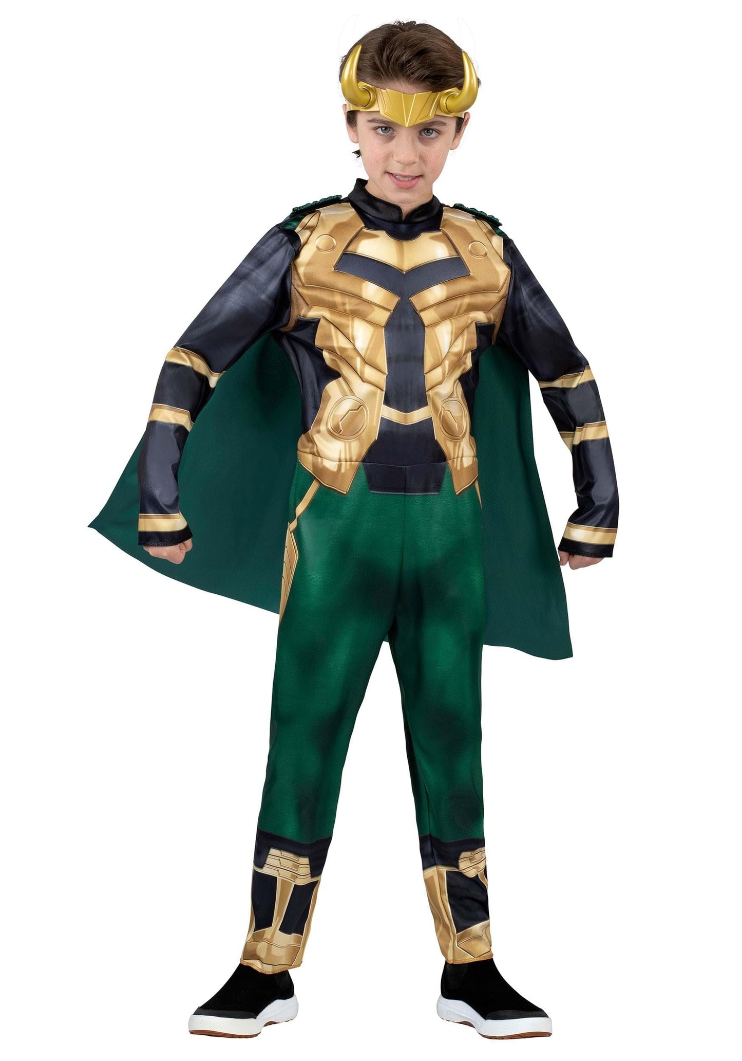 MARVEL Loki Youth Costume - Padded Jumpsuit with Detachable Cape and Plastic Headpiece Medium
