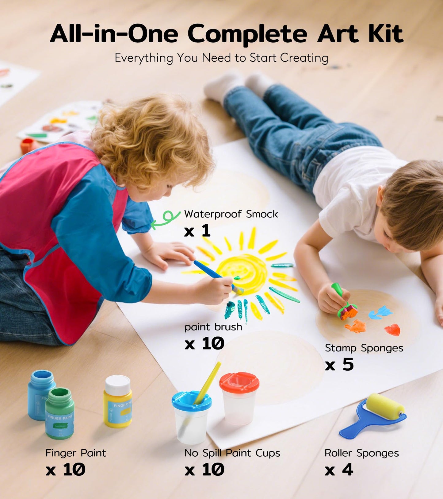 TMOL Washable Finger Paints for Toddlers, 40 PCS Non-Toxic Art Supplies, 10 Vibrant Colors, 0.21 Fl Oz Each, Safe for Kids Age 3