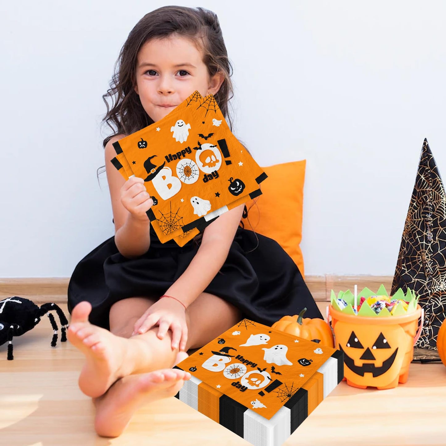 Boo Day Party Decorations,40Pcs Halloween Party Boo Day Napkins Ghost Birthday Party Napkins For Halloween Birthday Baby Shower