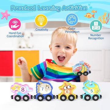 Zeoddler Toys For Toddlers, 11 Magnetic Wooden Sea Animals Train Set, Montessori Toys For Toddlers, Educational Toys For Kids, Birthday Gifts For Boys, Girls