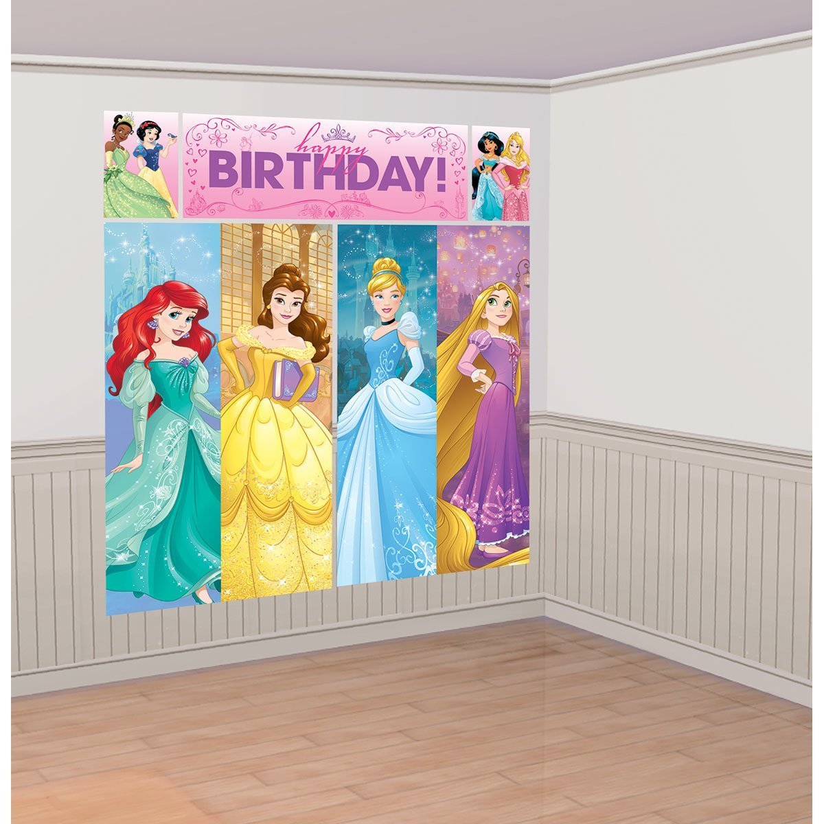 Amscan Disney Princess Dream Big Birthday Party Scene Setters Wall Decorating Kit (5 Piece), Multicolor, 59 x 65