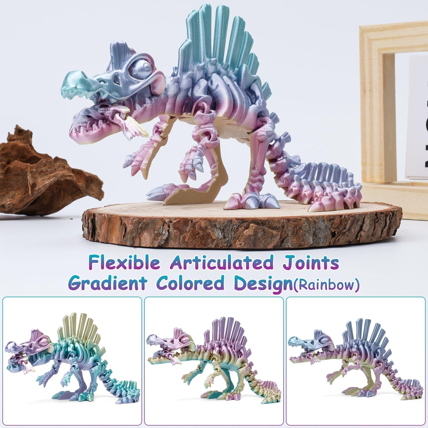 3D Printed Dinosaur  3D Printed Animals Dragon Fidget Toy mature-themed Desk  Poseable Dino Skeletons with Articulated Joints  Easter Basket Stuffers  Home Decor  Stress Relief Toy for Autism (Spinosaurus)