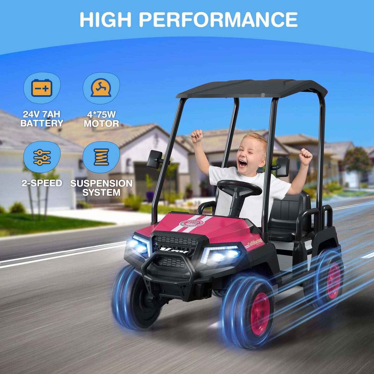 R9 24V Kids Golf Cart, 4 Seats, 4Wd Kids Electric Car W/Remote Control, Spring Suspension, Multimedia Functions Including Music,