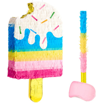 WERNNSAI Ice Cream Piata - Sweet Summer Birthday Party Decorations Kids Colorful Popsicle Pinata with Blindfold and Bat for Summ