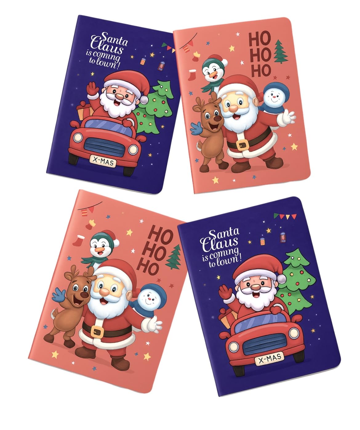 Le Delite 8 Piece Santa Claus Christmas Tree Theme Stationery Xmas Diary Spiral Notebook School Stationery Secret Santa Return G