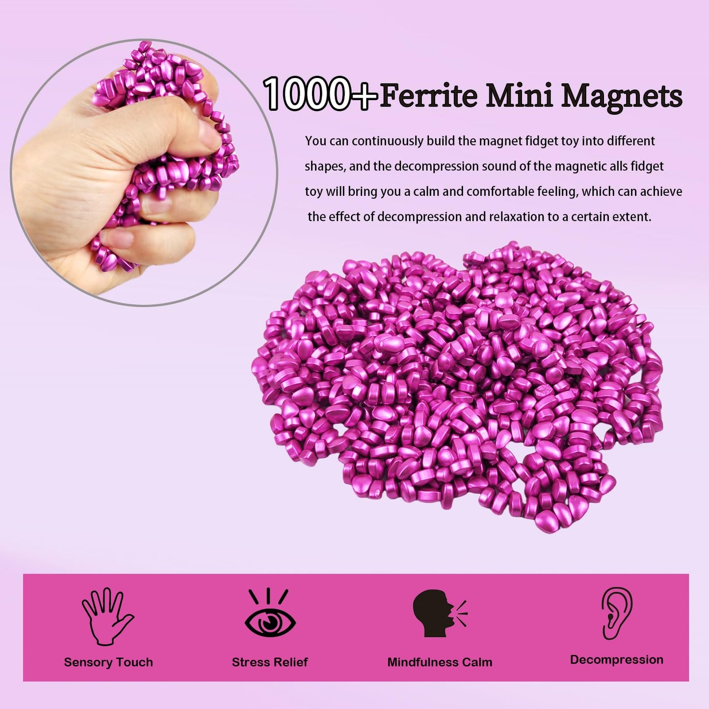 QOUXZ Magnetic Ferrite Putty Rock, More Than 1000 Mini Weak Magnet Smooth Ferrite Pebbles, Small Magnetic Beads Fidget Adults To