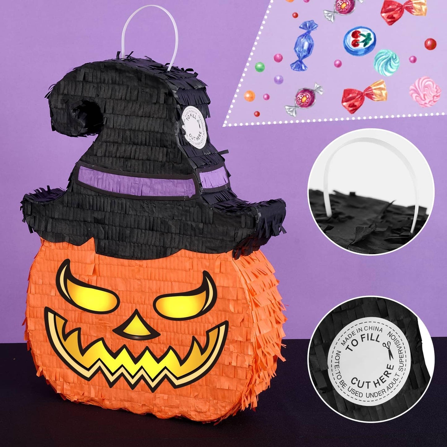 WERNNSAI Halloween Pumpkin Piata - Wicked Pumpkin Pinata Halloween Jack O Lantern decorations for Kids Trick or Treat Costume Pa