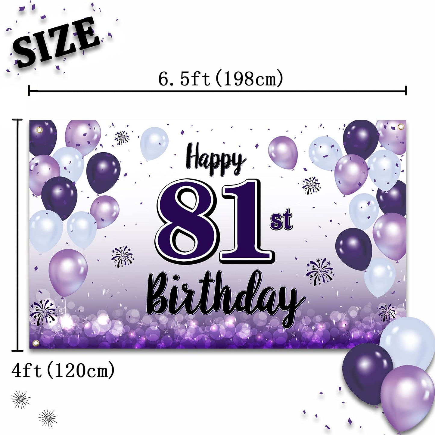 LASKYER Happy 81st Birthday Decorations,81st Purple Balloon Large Birthday Banner Backdrop Sign,81 Years Old Bday Party Supplies