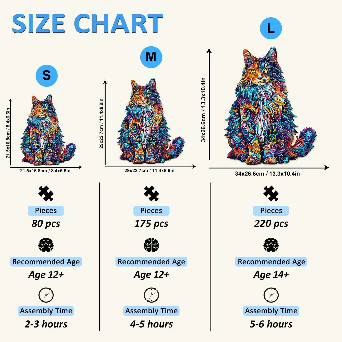 Wooden Puzzles for mature-themeds  Cat Puzzles  Wooden Jigsaw Puzzles for mature-themeds  80 Pieces Wood Puzzles mature-themed  Unique Animal Shape Wood Puzzle  Creative Puzzle Gifts for Women Family Game(8.4 * 6.6in)