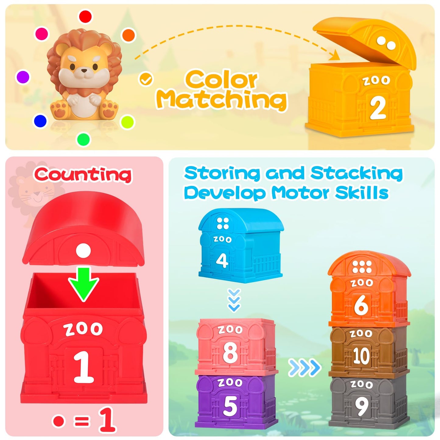 Oriate Animal Toddler Learning Toys, Sensory Learning Toy Safari Animal for Counting Sorting, Zoo Animals Educational Finger Pup