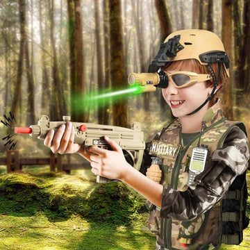 deAO Army Costume for Boys  Military Soldier Gear Accessories with Uniform Helmet and Storage Backpack Halloween Army Combat Costume Police Set Dress Up Toys for Kids Girls