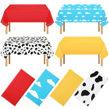 NOVWANG Kids Story Tablecloth, 4 Pack Blue Sky White Cloud Tablecloth Mix Color Toy Inspired Tablecloth Disposable Cow Table Cov