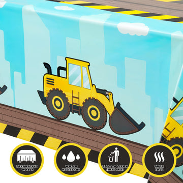 WERNNSAI 2 PCS Construction Table Cloth - Construction Birthday Party Supplies Plastic Dump Truck Tablecloth Excavator Table Cov