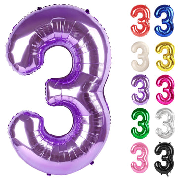 Purple Number 3 Balloon 40 Inch, 3 Balloon Number, 3Rd Birthday Decorations, Purple Party Supplies For Boys Girls
