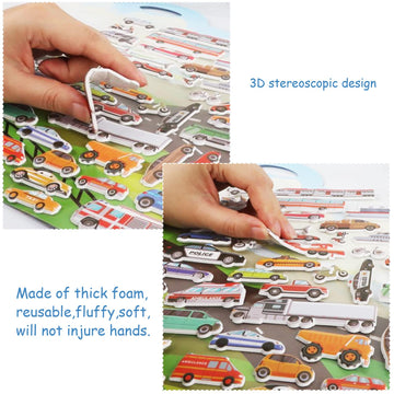 3D Transportation Puffy Sticker Play Set Kids 2-4 Toys Gifts Sticker Book Vehicles Cars Window Clings Decals For Toddlers Airplane Transportation Party Supplies Decorations 100 Reusable Puffy Stickers
