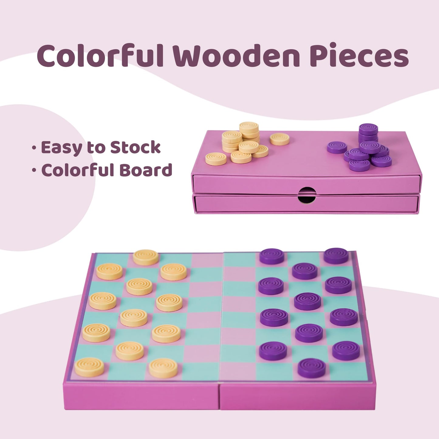 YOBRO Colorful Checkers Board Game  Portable Travel Checkers Set with Folding Board  Classic Board Game  Perfect for Family Fun and 2-Player Game