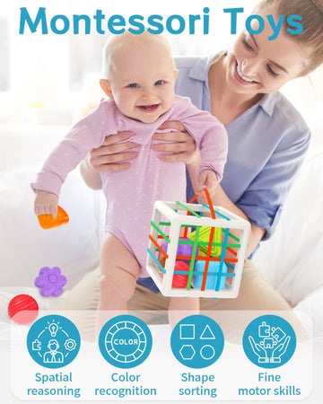 Kecristv Montessori Toys For 1 Year Old Boys Girls, Baby Sorter Toy Colorful Cube, 1 Year Old Boy Girl Birthday Gifts, Baby Toys