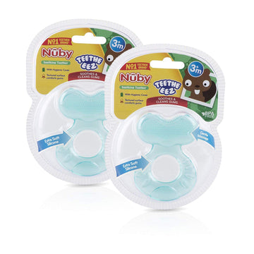 Nuby Silicone Teethe-Eez Teether With Bristles, Includes Hygienic Case, Aqua (Count Of 2)…