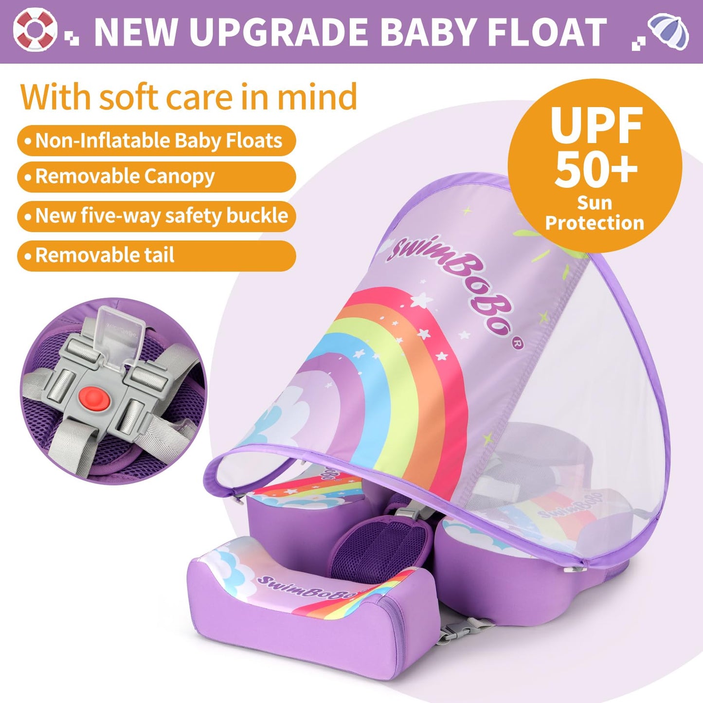 Swimbobo Baby Floats for Pool with Canopy Non Inflatable Soft Skin-Friendly Fabric Material Infant Swim Float for Boys and Girls Swimming Pool Toys (Purple)