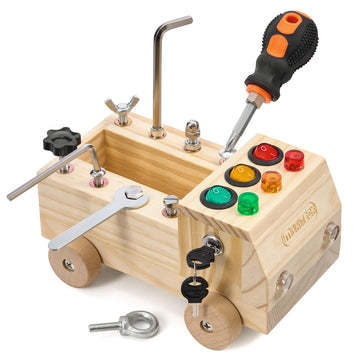 Moriteck Montessori Busy Board With Led Light, Screwdriver Tool Set Toddler Toys, Wooden Sensory Montessori Toys For 3+ Year Old