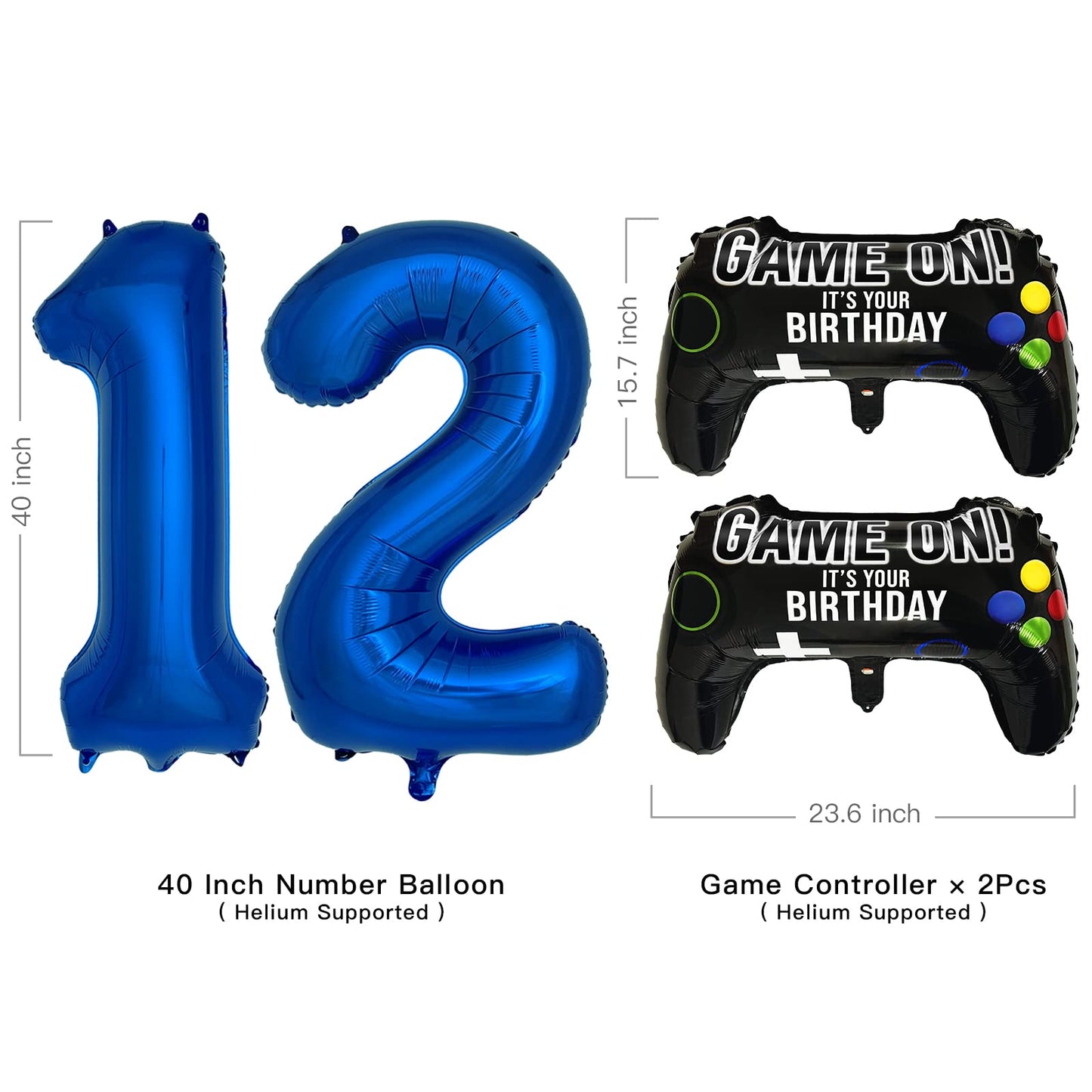 Navy Blue Video Game Party Supplies Boys 12Th Birthday Party Decorations- 2 Packs Game On Balloons With Dark Blue Number 12 Ball
