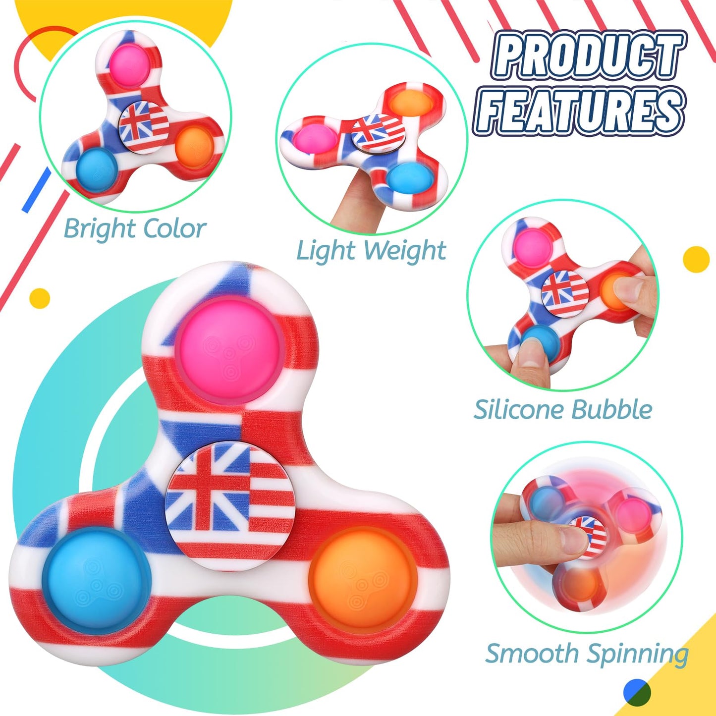 12 PCS Push Pop Bubble Sensory Fidget Spinner Stress Relief Toy  Simple Popper Squeeze Toy Birthday Gift Halloween Christmas Party Favors Supplies Bag Filler for Kid mature-themed  Office Toy Classroom Prize