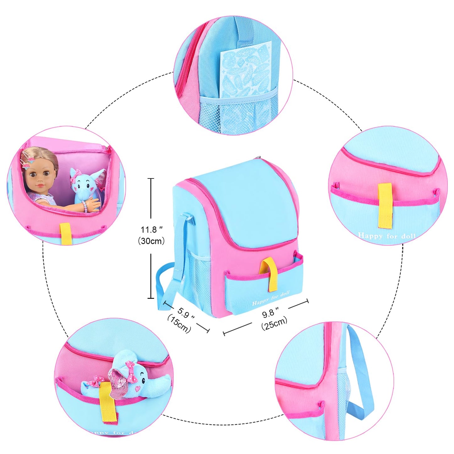 Unicorn Element 18 Inch Girl Doll Accessories With Doll Carrier Bag + Dress + 2 Hairpins + Blue Sticker + Bracelets + Toy Elephant, Baby Doll Clothes And Accessories For 18 Inch Doll (No Doll)